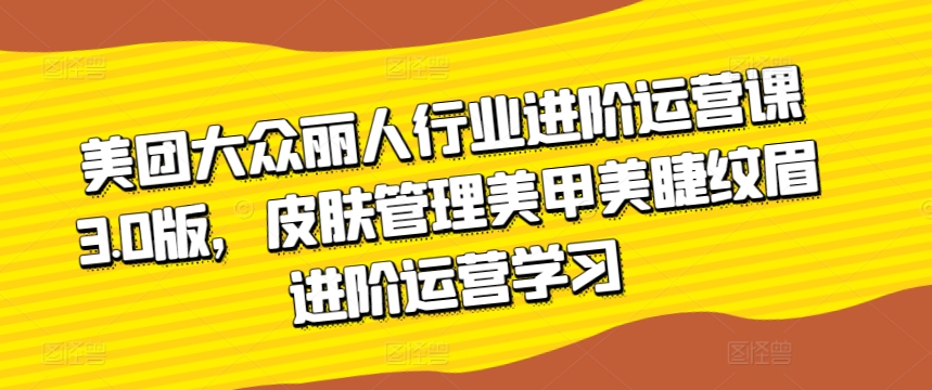 美团大众丽人行业进阶运营课3.0版，皮肤管理美甲美睫纹眉进阶运营学习-小北视界