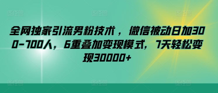 全网独家引流男粉技术 ，微信被动日加300-700人，6重叠加变现模式，7天轻松变现30000+-小北视界