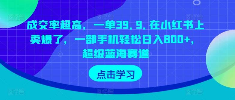 成交率超高，一单39.9.在小红书上卖爆了，一部手机轻松日入800+，超级蓝海赛道-小北视界