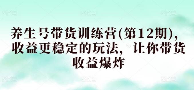 养生号带货训练营(第12期)，收益更稳定的玩法，让你带货收益爆炸-小北视界