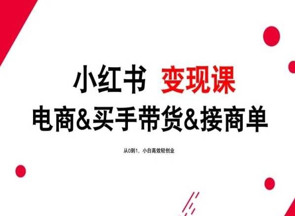 2024年最新小红书变现课，电商&买手带货&接商单，从0到1，小白高效轻创业-小北视界