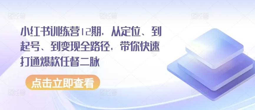 小红书训练营12期，从定位、到起号、到变现全路径，带你快速打通爆款任督二脉-小北视界